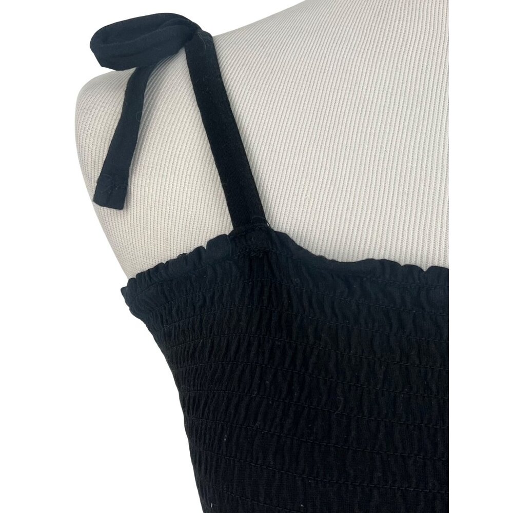 Garage Black Smocked Tie Straps & Ruffled Hem Crop Top - Picture 3 of 14